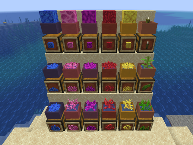 Водный горшок Botany Pots с кувшинками и водорослями в Minecraft