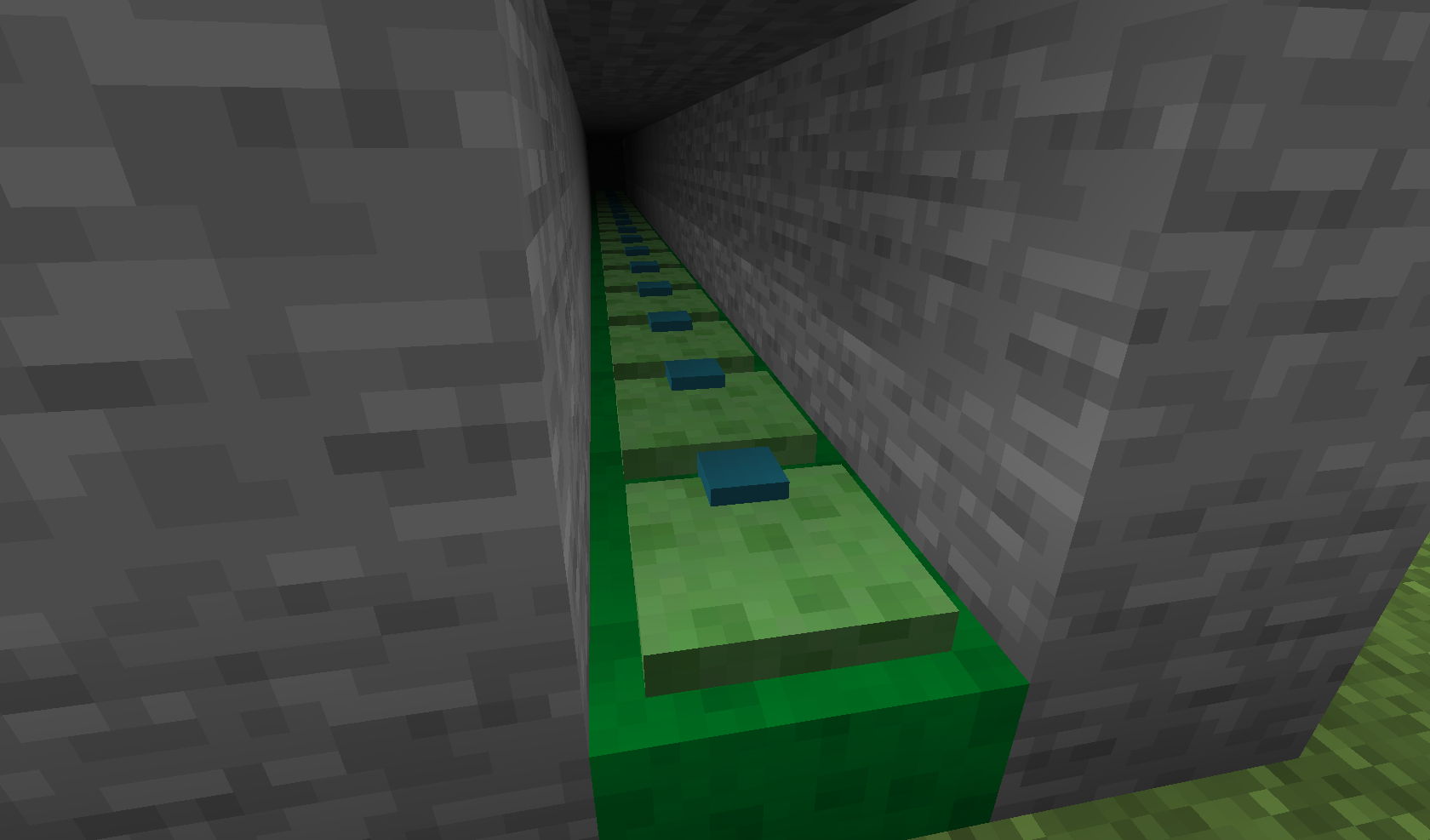 Тоннель из прыгательных подушек для ускоренного перемещения в Minecraft