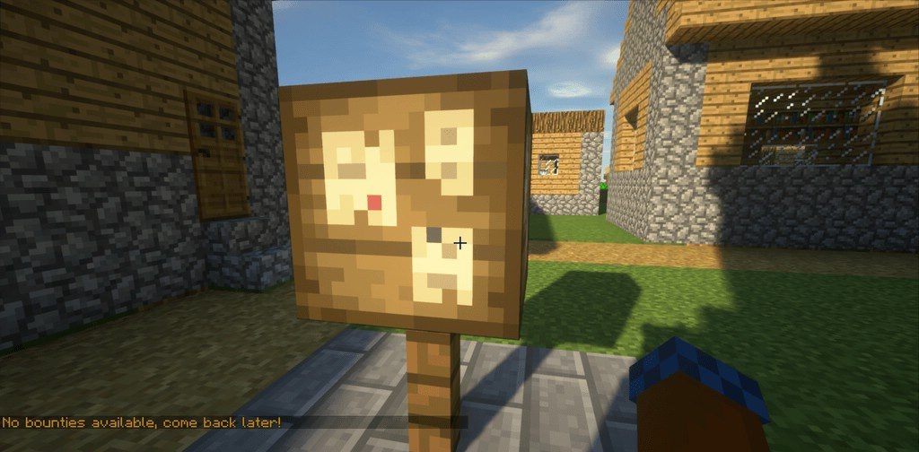 Игрок взаимодействует с доской заданий Bountiful в Minecraft