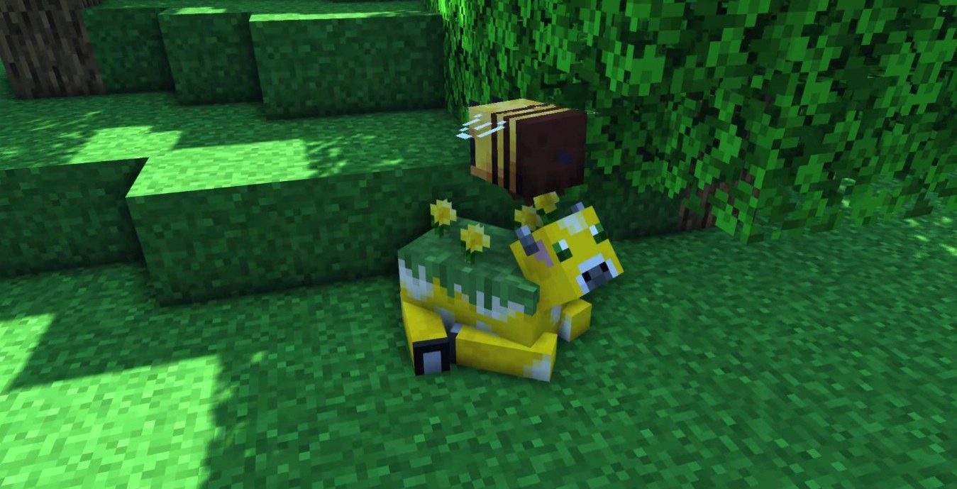 Игрок доит лютиковую корову в Minecraft