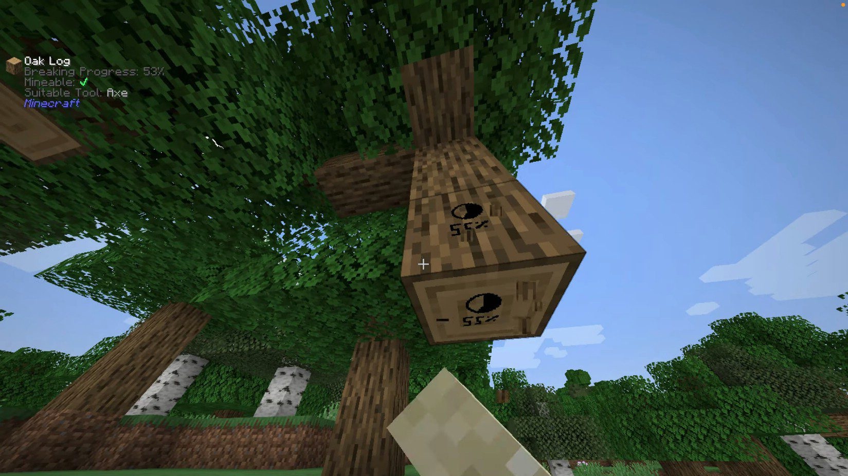 Игрок на сервере Minecraft с модом Break Progress