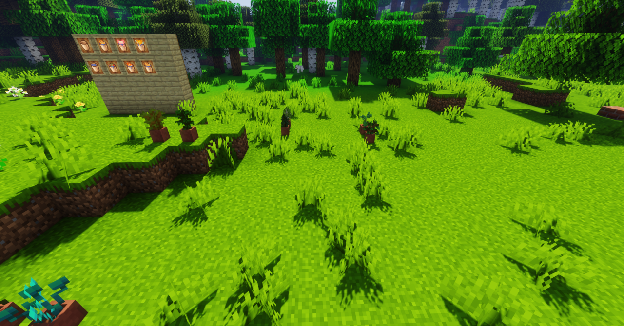 Яркая зеленая трава в Minecraft с реалистичными тенями