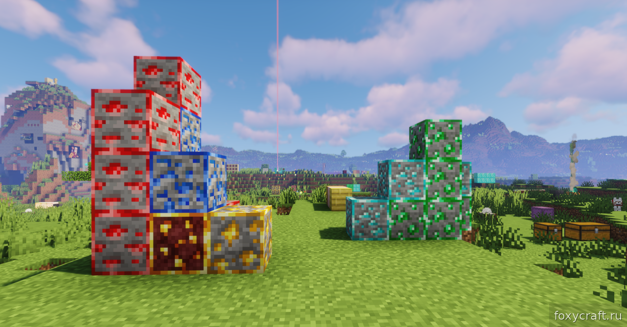 Меню выбора текстур-паков в Minecraft с активным Bright Ores для улучшенной графики руды