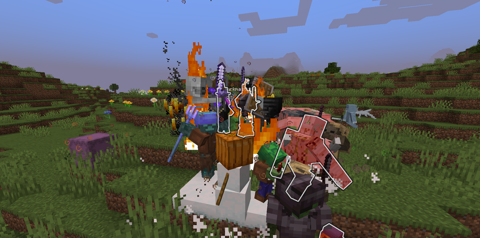 Группа игроков кооперируется, чтобы победить могучего босса в Minecraft