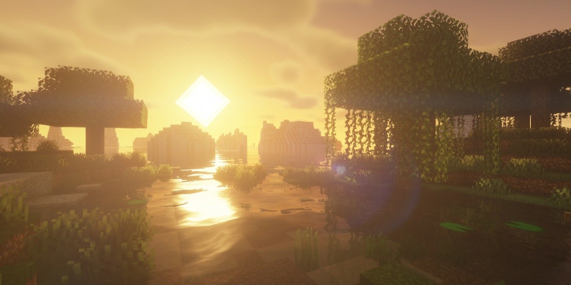 Деревня в Minecraft с шейдерами BSL: детализированные дома и естественное освещение
