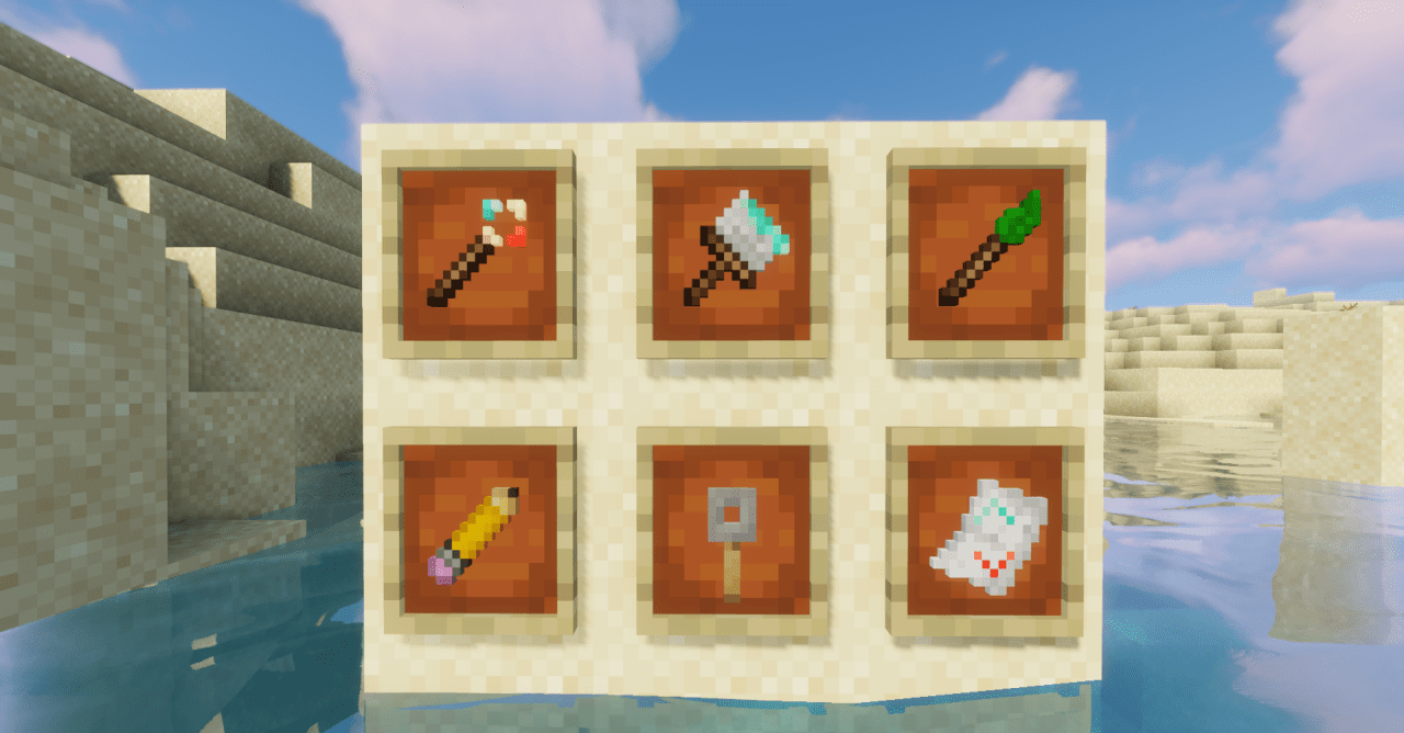 Интерфейс текстур-пака Building Help в Minecraft с новыми строительными инструментами