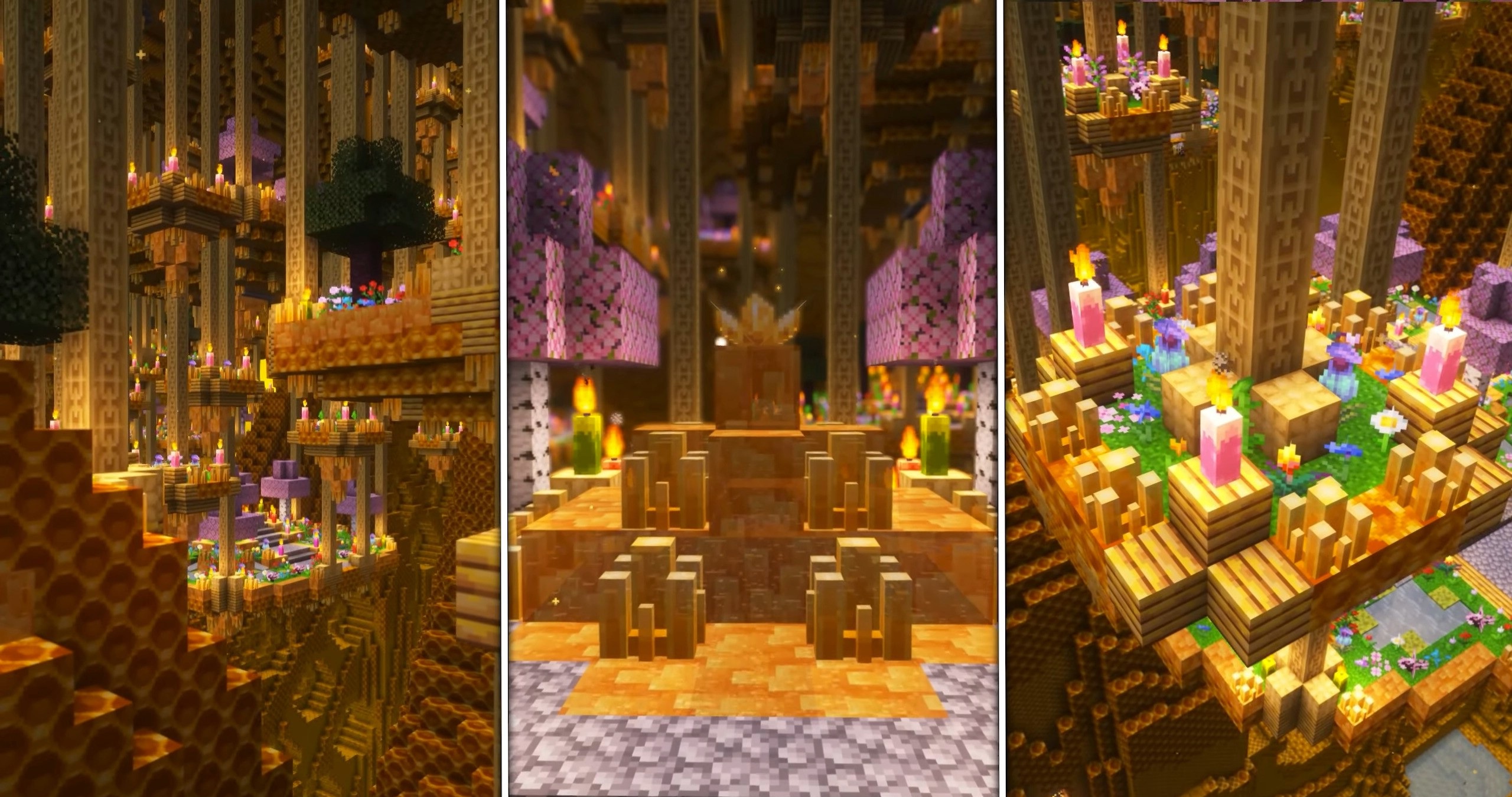 Пчелиная Королева и её охрана в одном из залов улья в моде Bumblezone для Minecraft
