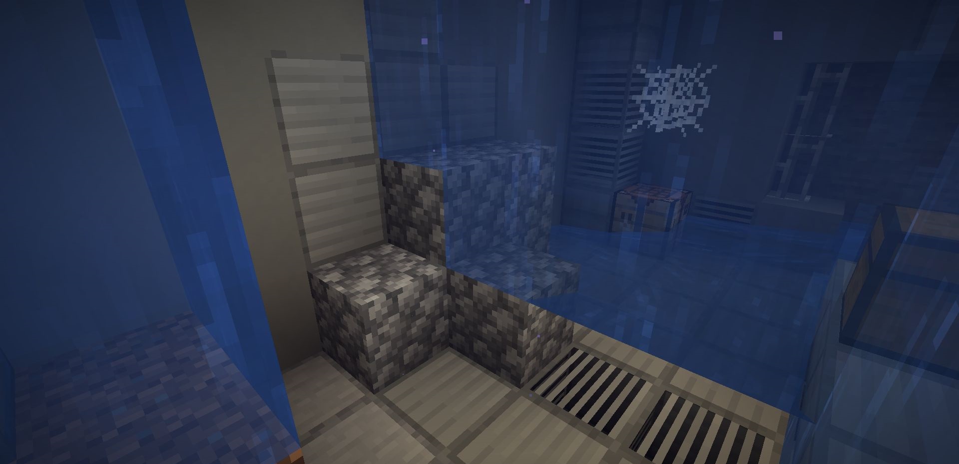 Интерьер бункера с мебелью и освещением в Minecraft