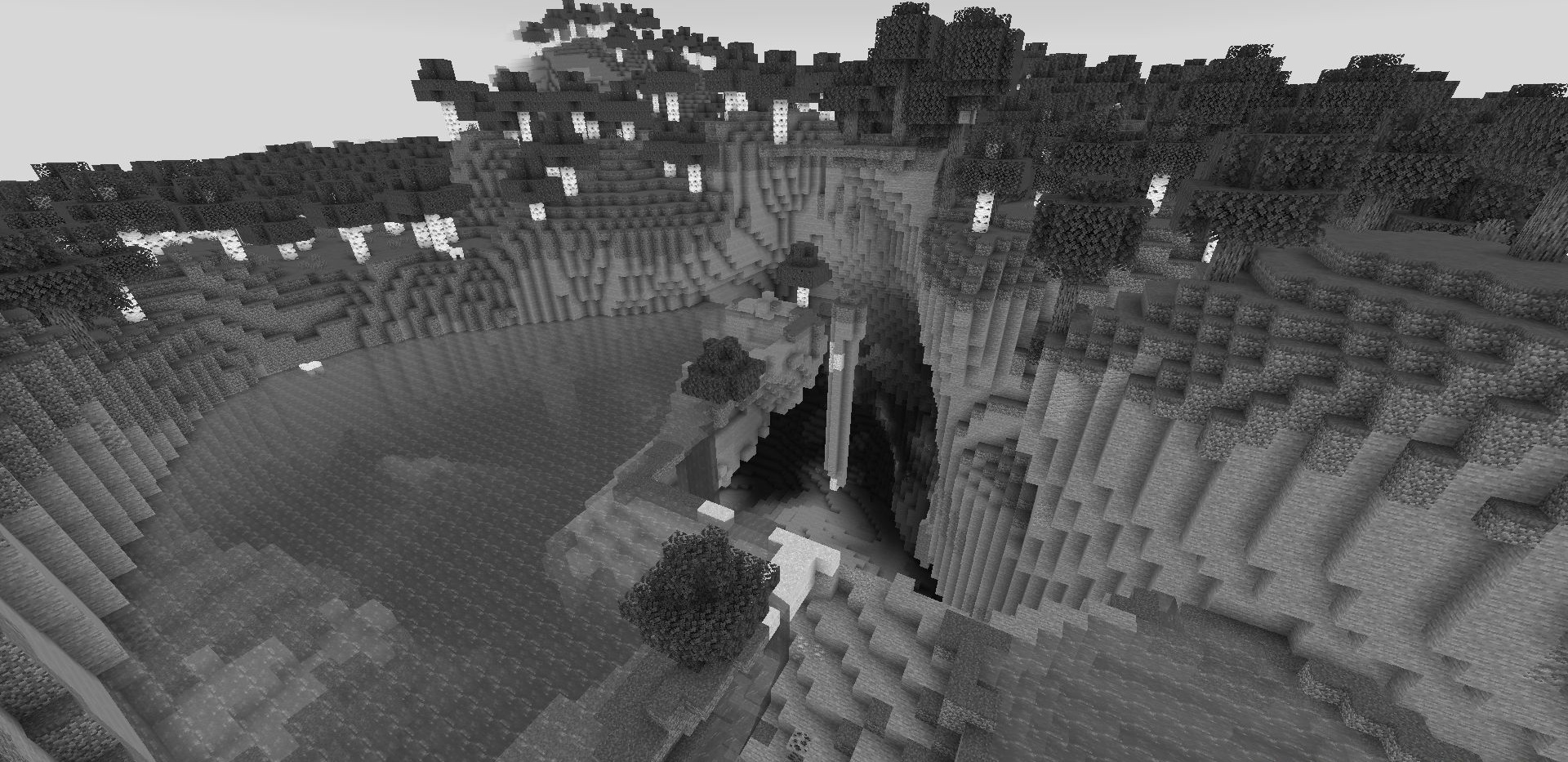 Монохромный мир Minecraft с эффектом старинной фотографии