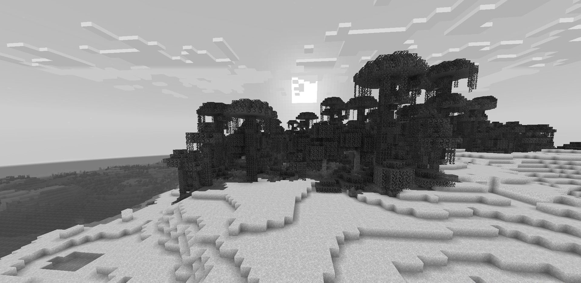 Черно-белый шейдер в Minecraft с эффектом винтажного кино