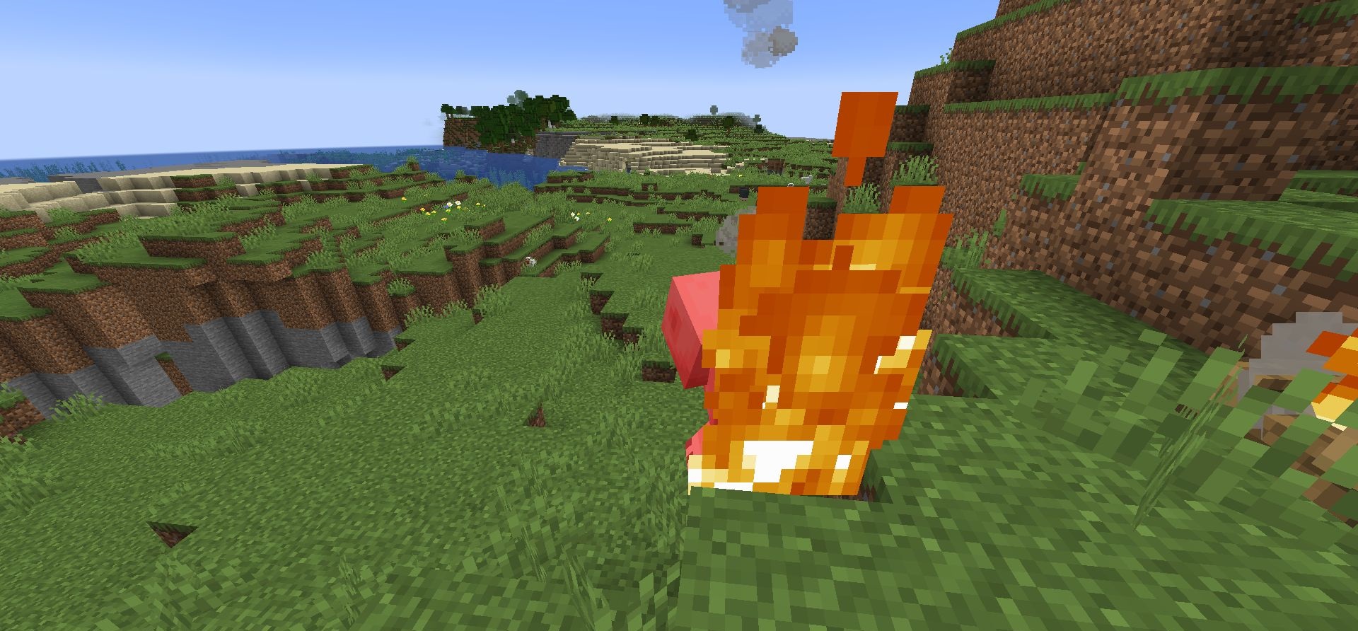 Игровой процесс с модом Camp Fires Cook Mobs: мобы горят на костре