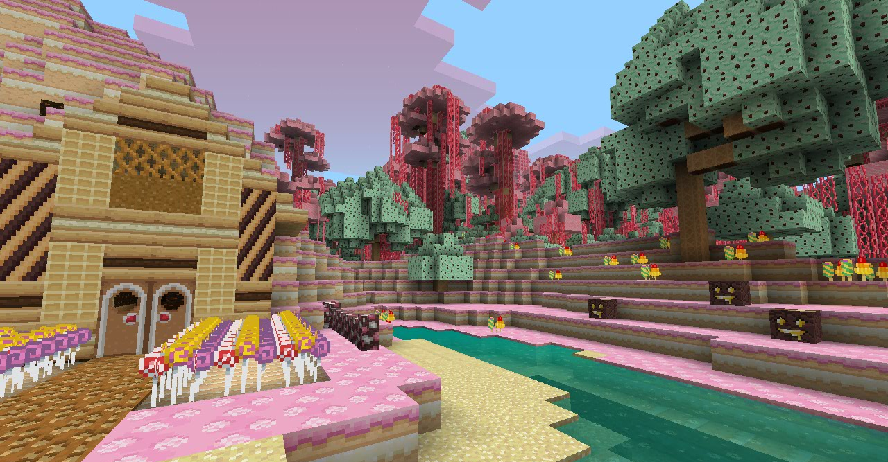 Сравнение стандартных и Candy текстур в Minecraft: блоки, трава и деревья