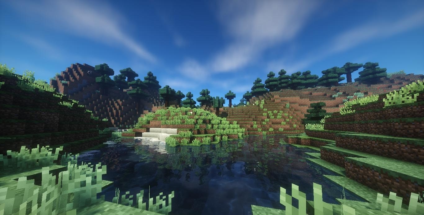 Ночной пейзаж в Minecraft с реалистичным освещением от BSL шейдеров