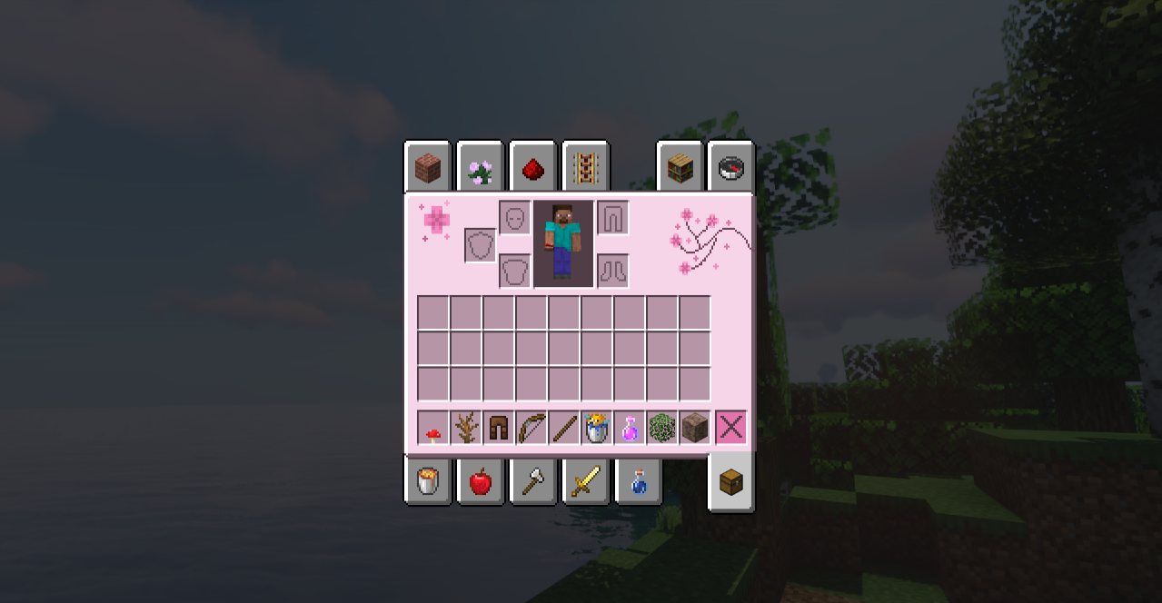 Интерфейс инвентаря в Minecraft с текстур-паком Cherry Blossom GUI