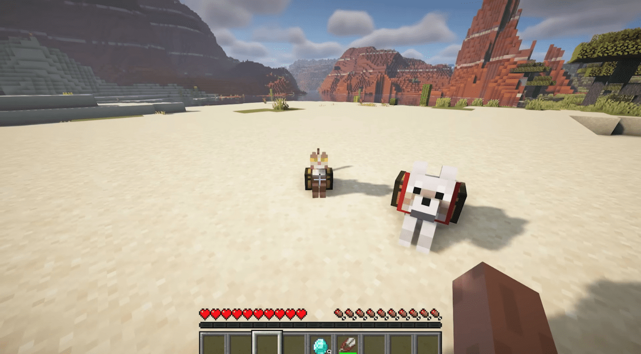 Кошка с рюкзаком-сундуком в моде Chested Companions для Minecraft