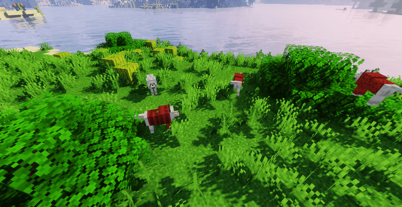 Игрок крафтит свитер для собаки в Minecraft с модом Chiller Canines