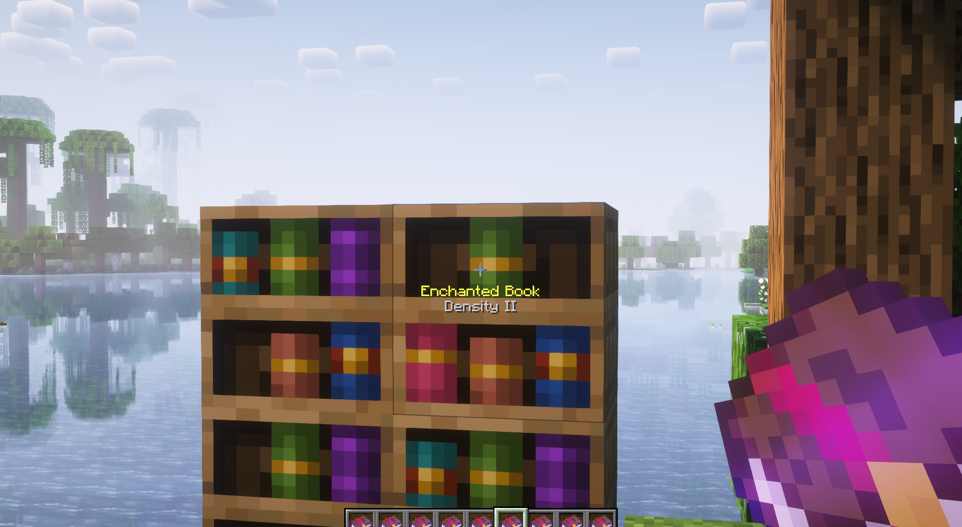 Интерфейс мода Chiseled Bookshelf Visualizer в Minecraft с отображением книг