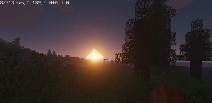 Ночной пейзаж в Minecraft с шейдерами Chocapic13, красивые огни и атмосфера