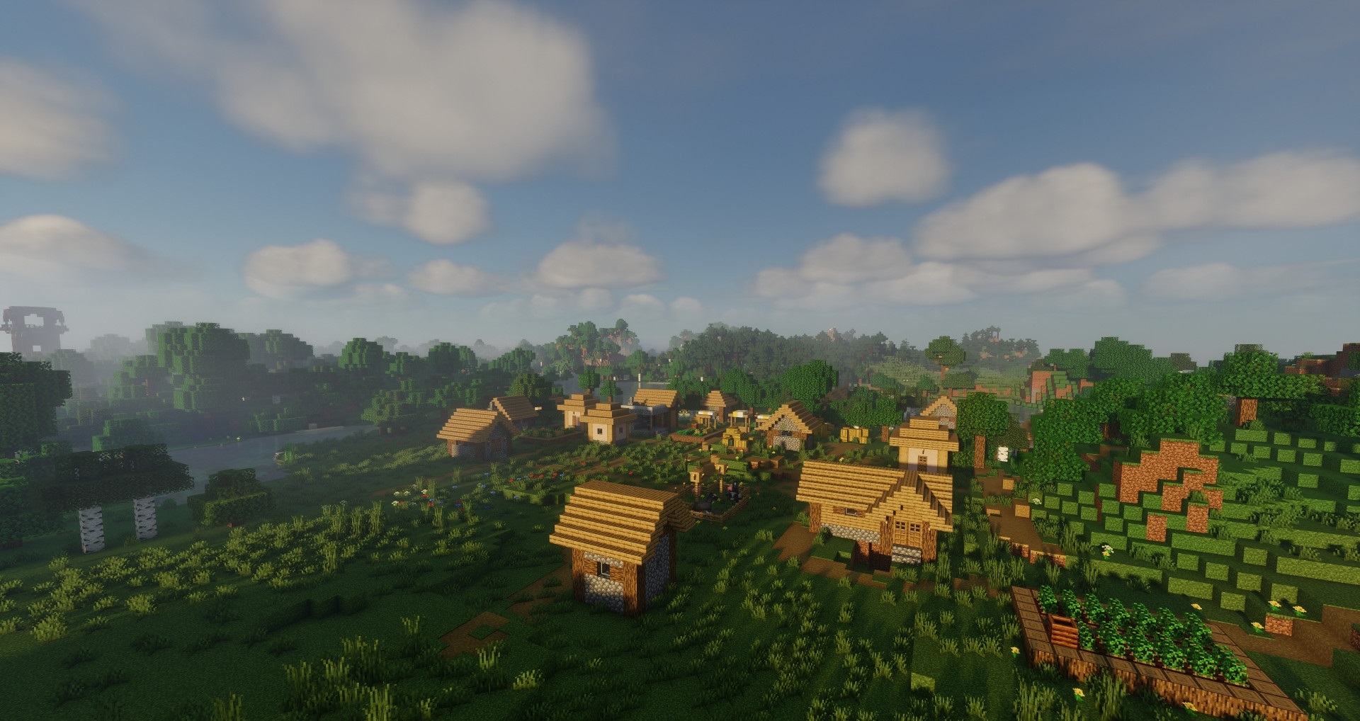 Ночной пейзаж в Minecraft с шейдерами, звёздным небом и динамическим освещением