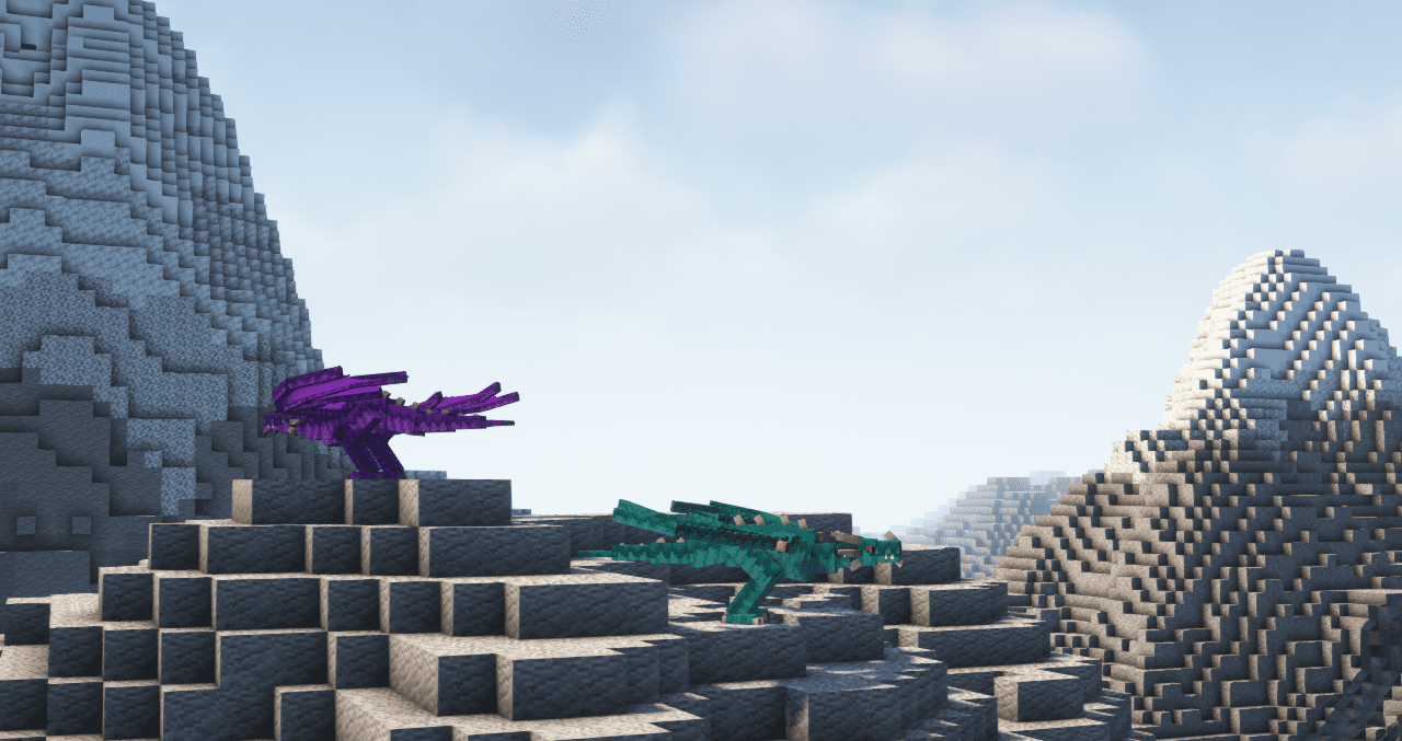 Дракон атакует мобов в Minecraft с помощью огненного дыхания