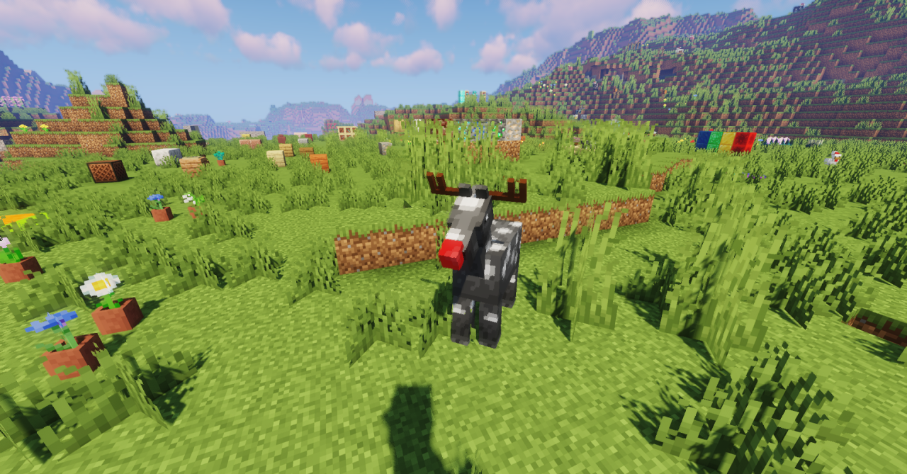 Группа праздничных мобов в Minecraft: зомби в шапках и снежные големы с гирляндами