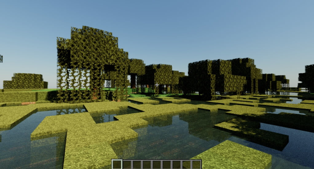 Горный биом в Minecraft с реалистичными шейдерами и детализированными текстурами