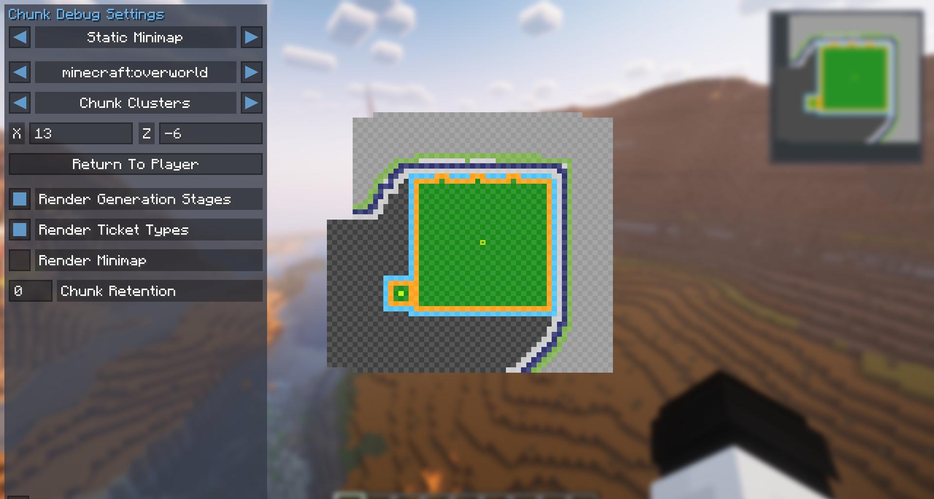 Сравнение загруженных и пустых чанков в Minecraft с помощью ChunkDebug