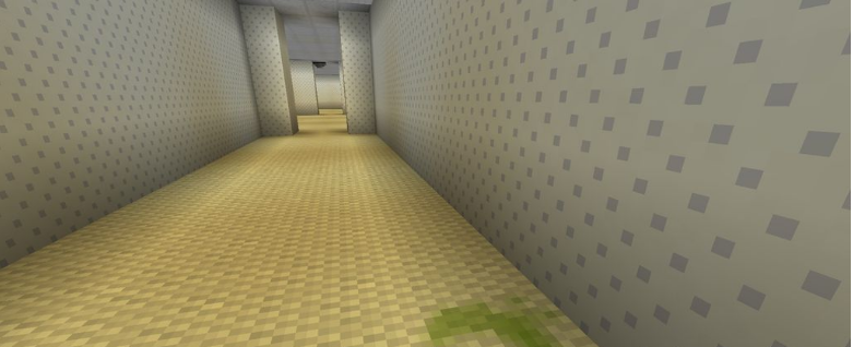 Игрок исследует коридоры The Backrooms в Minecraft