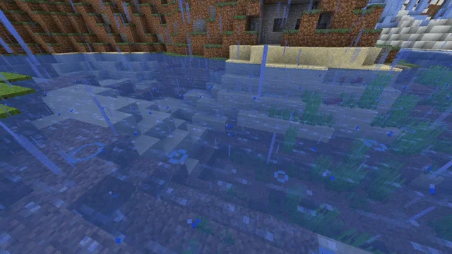 Красивый закат в Minecraft с отражением в воде