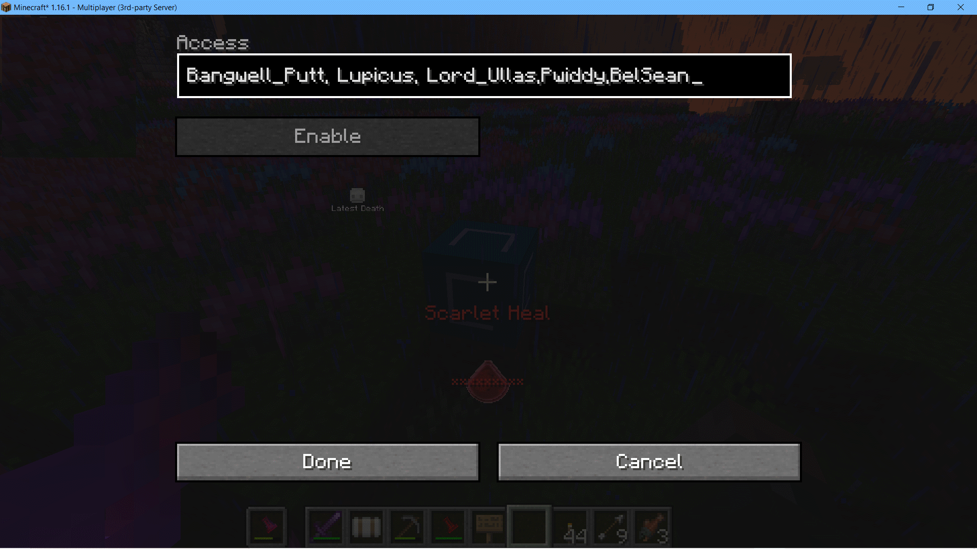 Меню управления приватом в моде Claim Chunk для Minecraft