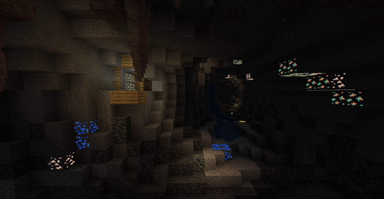 Сравнение обычных и светящихся руд в Minecraft с модом Classic Emissive Ores