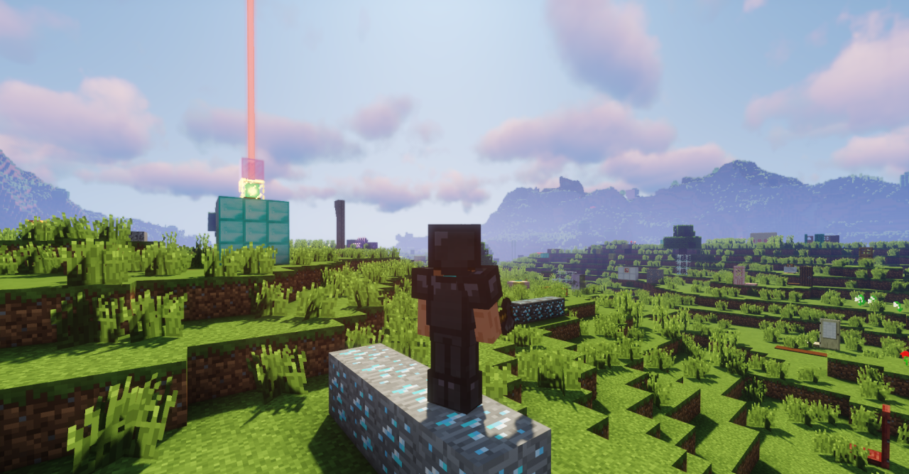 Горный пейзаж в Minecraft с применением Classical Art+ и шейдеров