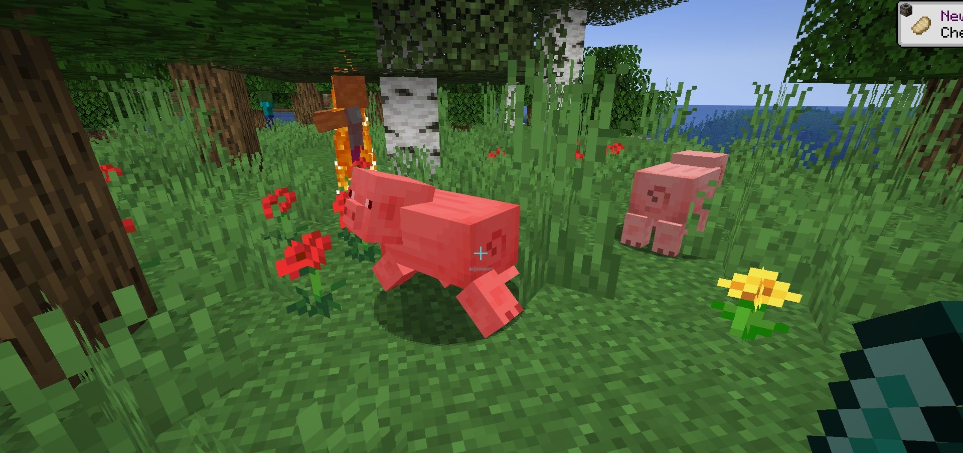 Игрок строит дом в Minecraft с помощью новых блоков