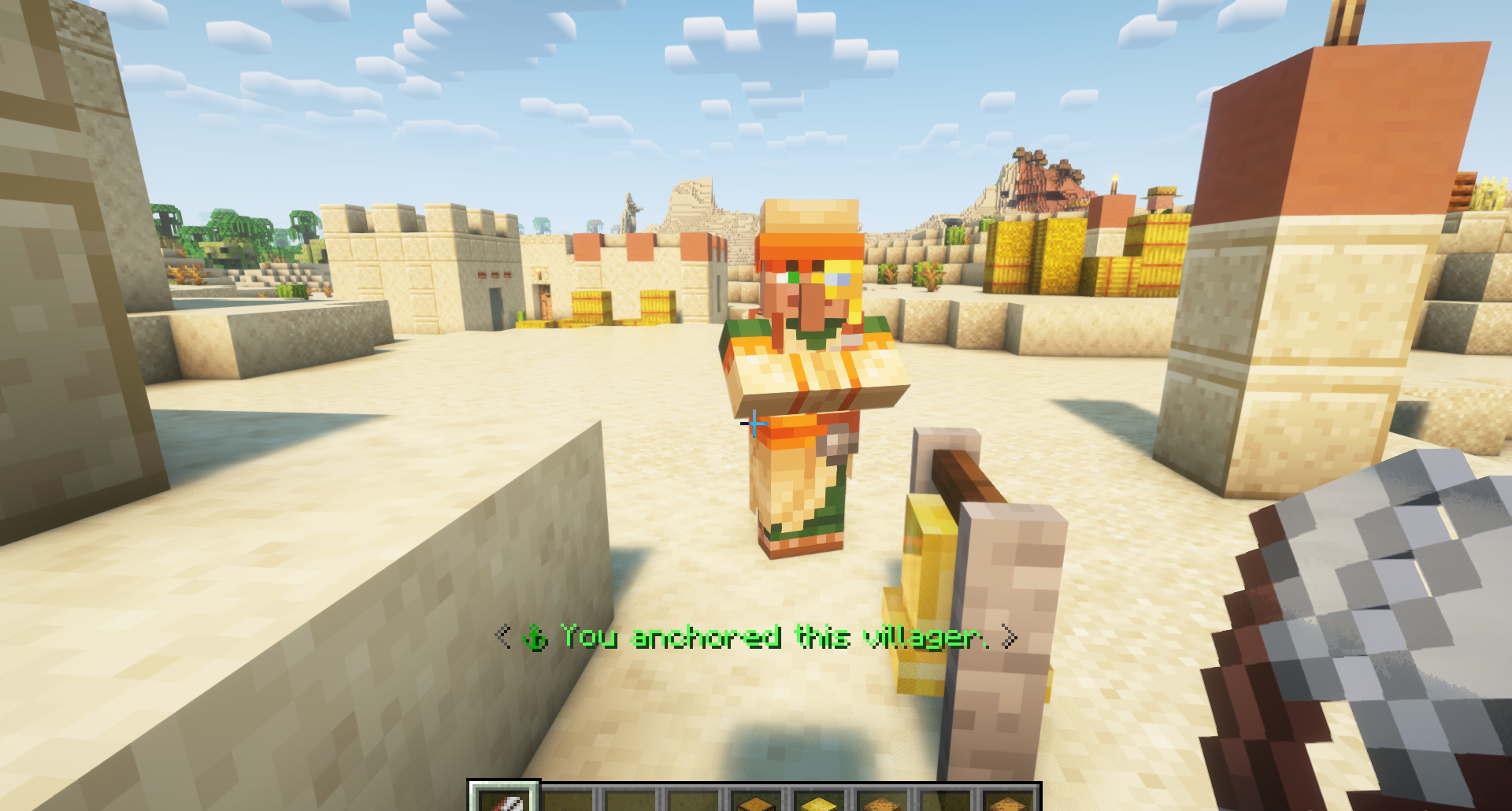 Игрок переносит жителя в инвентарь с помощью мода ClickVillagers