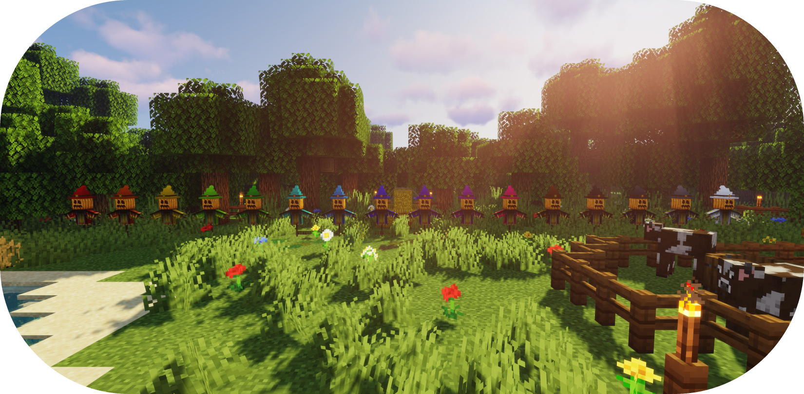 Разноцветные пугала в Minecraft, защищающие пшеницу от мобов