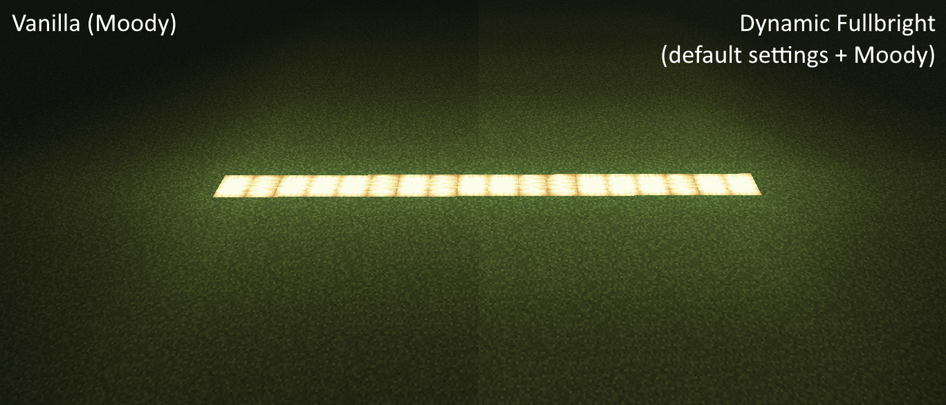 Сравнение освещения в Minecraft до и после установки мода Dynamic Fullbright