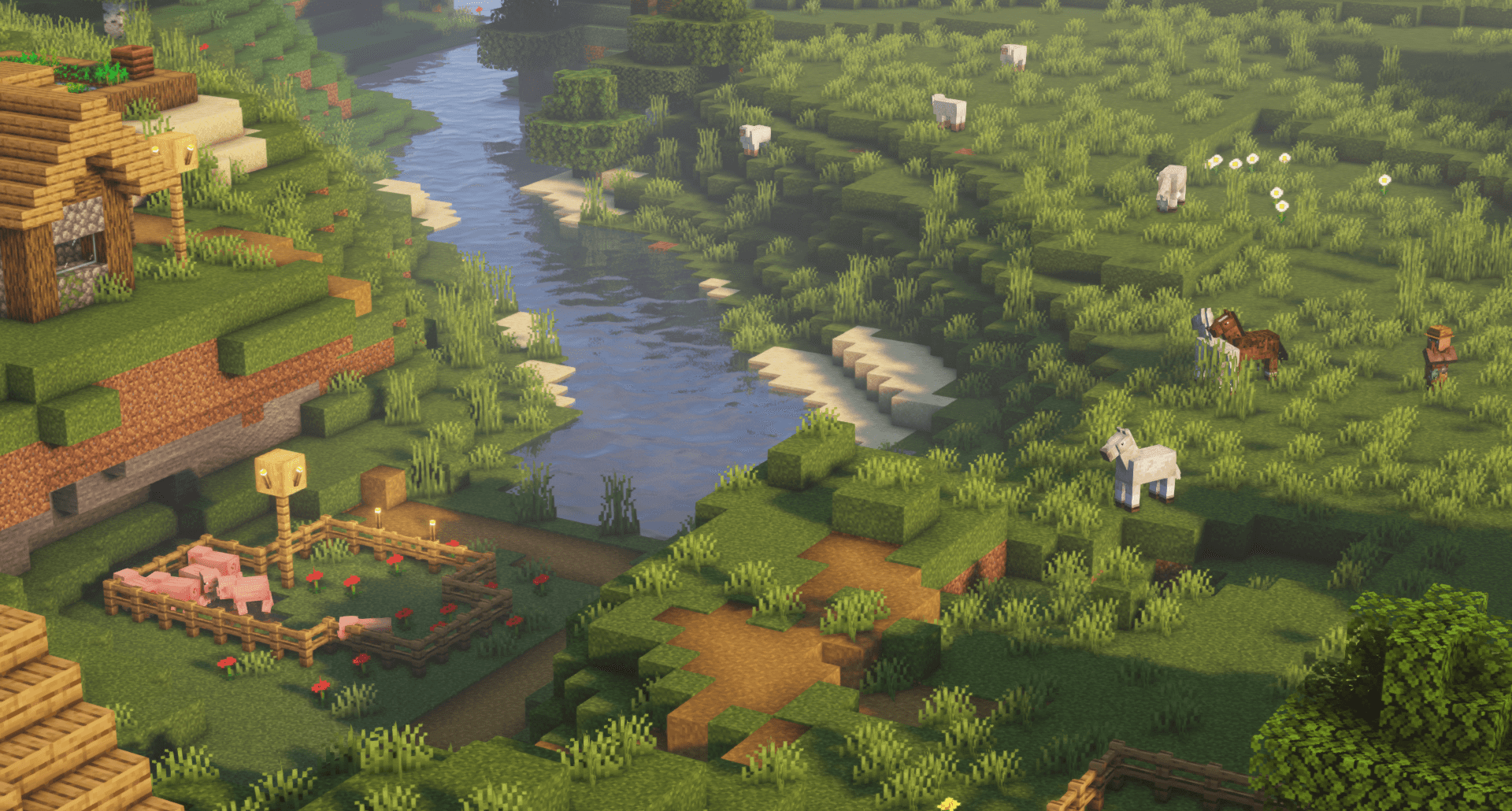 Реалистичное освещение в Minecraft с шейдерами, красивые тени и отражения