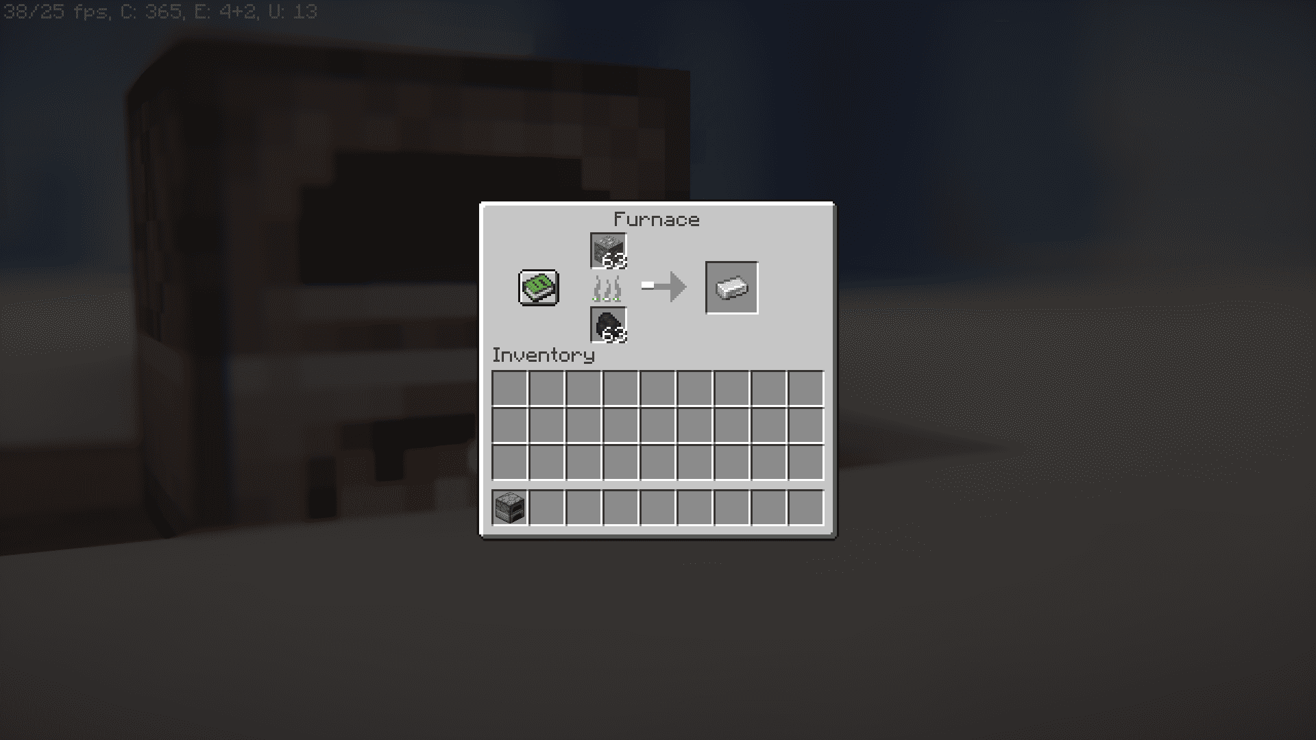 Пример работы мода с разными видами топлива в печи Minecraft