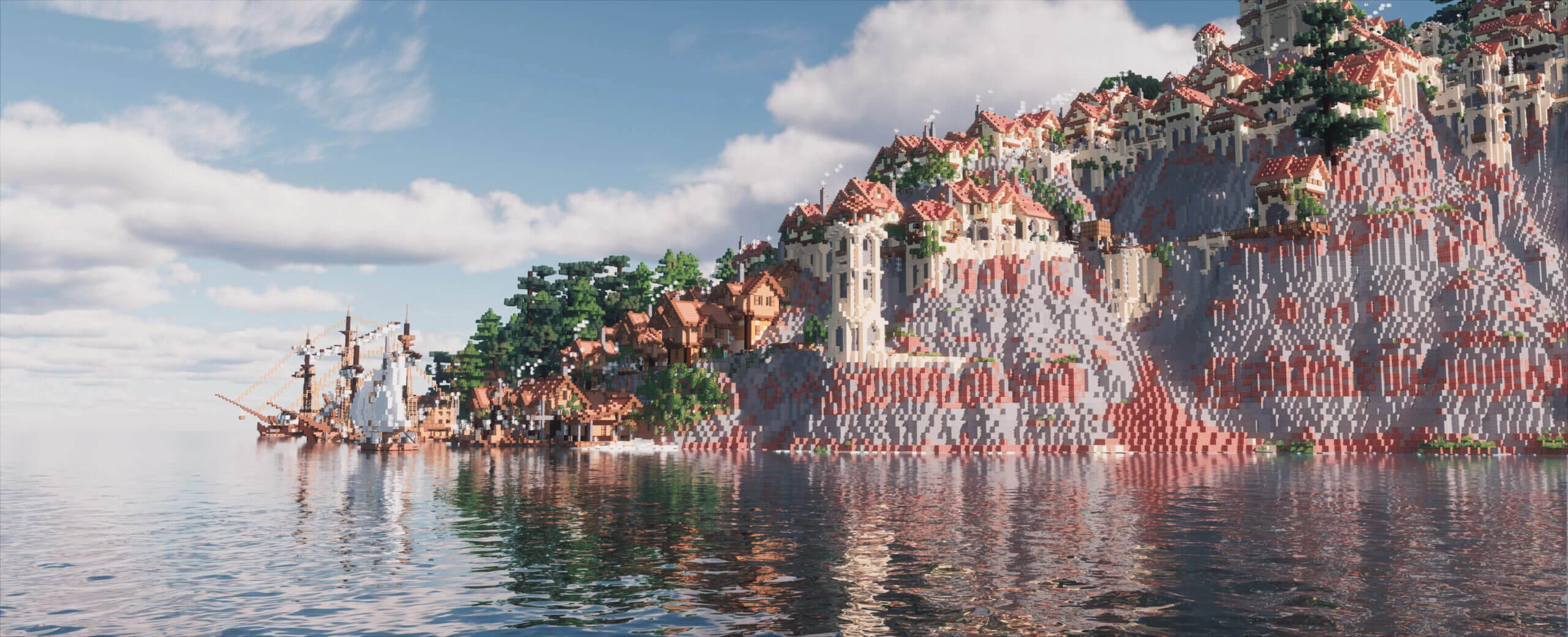 Горный биом в Minecraft с Continuum Shaders: реалистичные скалы и растительность