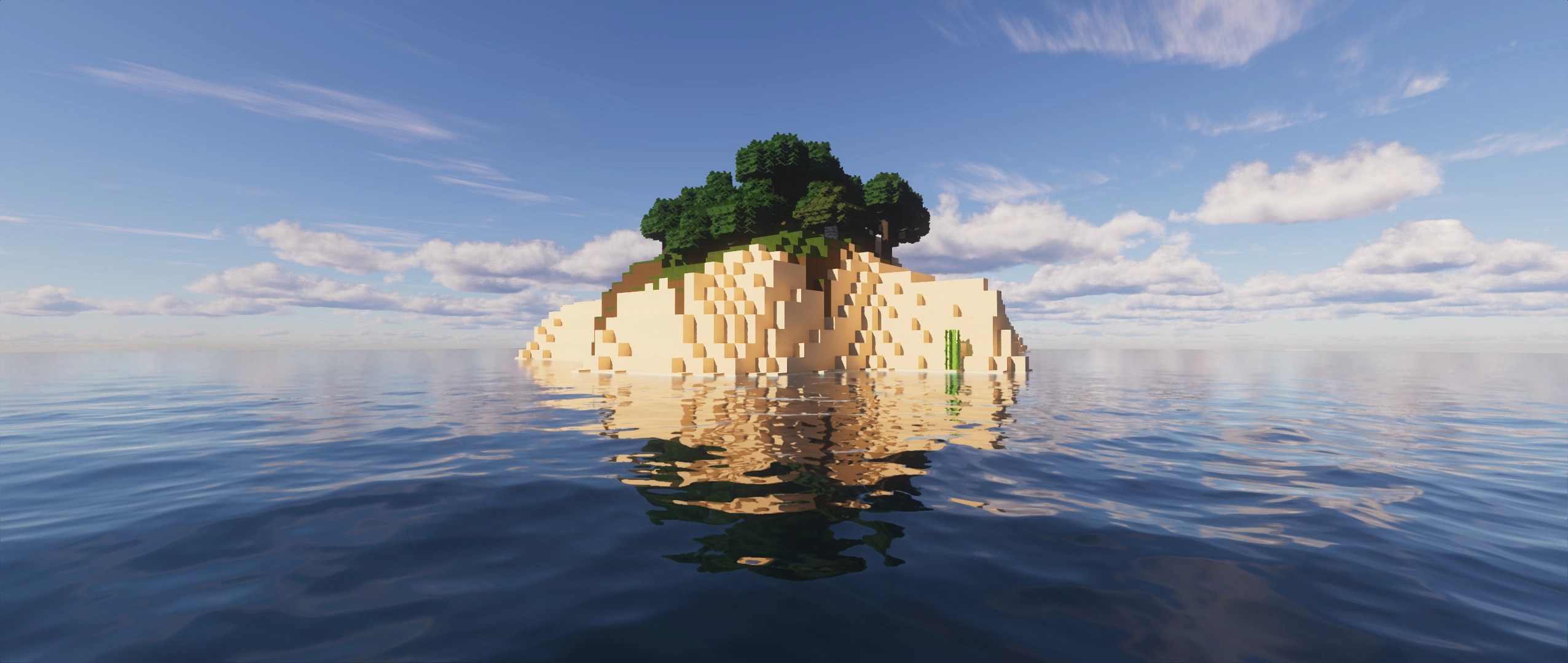 Деревня в Minecraft с шейдерами Continuum, тёплое освещение домов