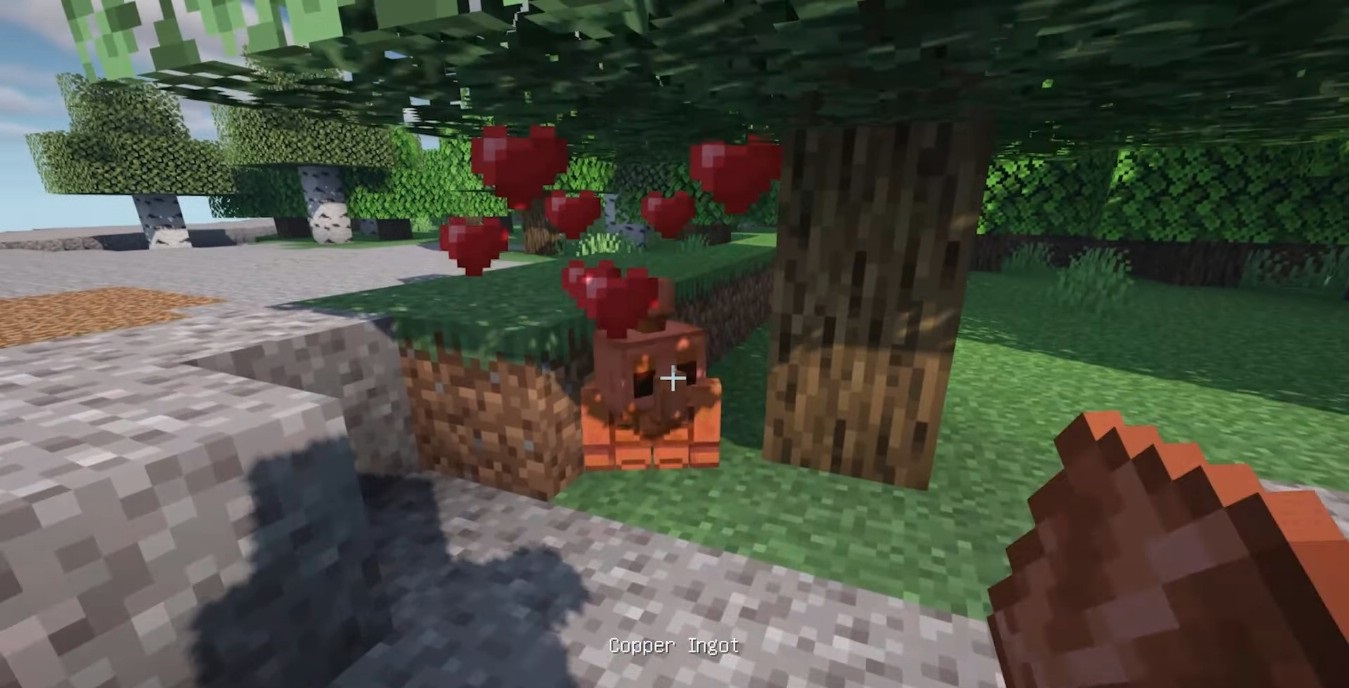 Группа медных големов разной степени окисления в Minecraft