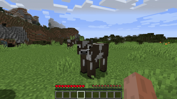 Анимация коровы в Minecraft, испуганно убегающей от угрозы