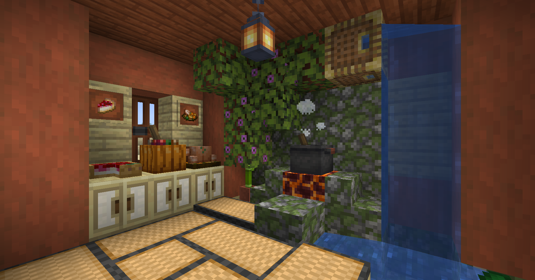 Деревенский интерьер в Minecraft с использованием декора из Farmer's Delight