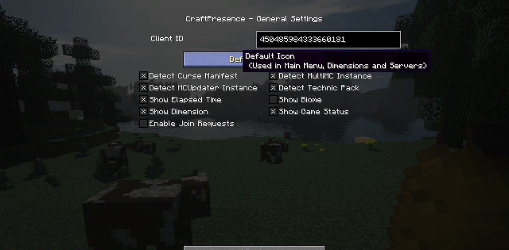 Пример работы мода Craft Presence в Discord с деталями игрового процесса