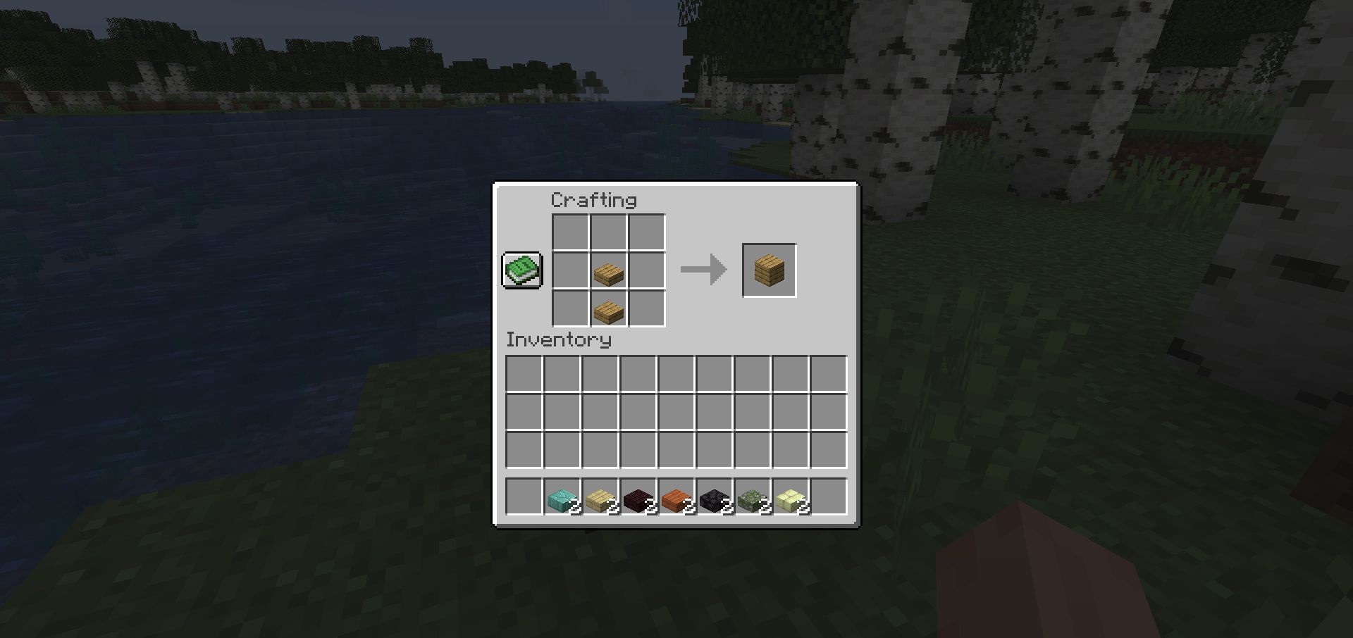 Готовые блоки после перекрафта плит в Minecraft с модом Craft Slabs Back Into Blocks