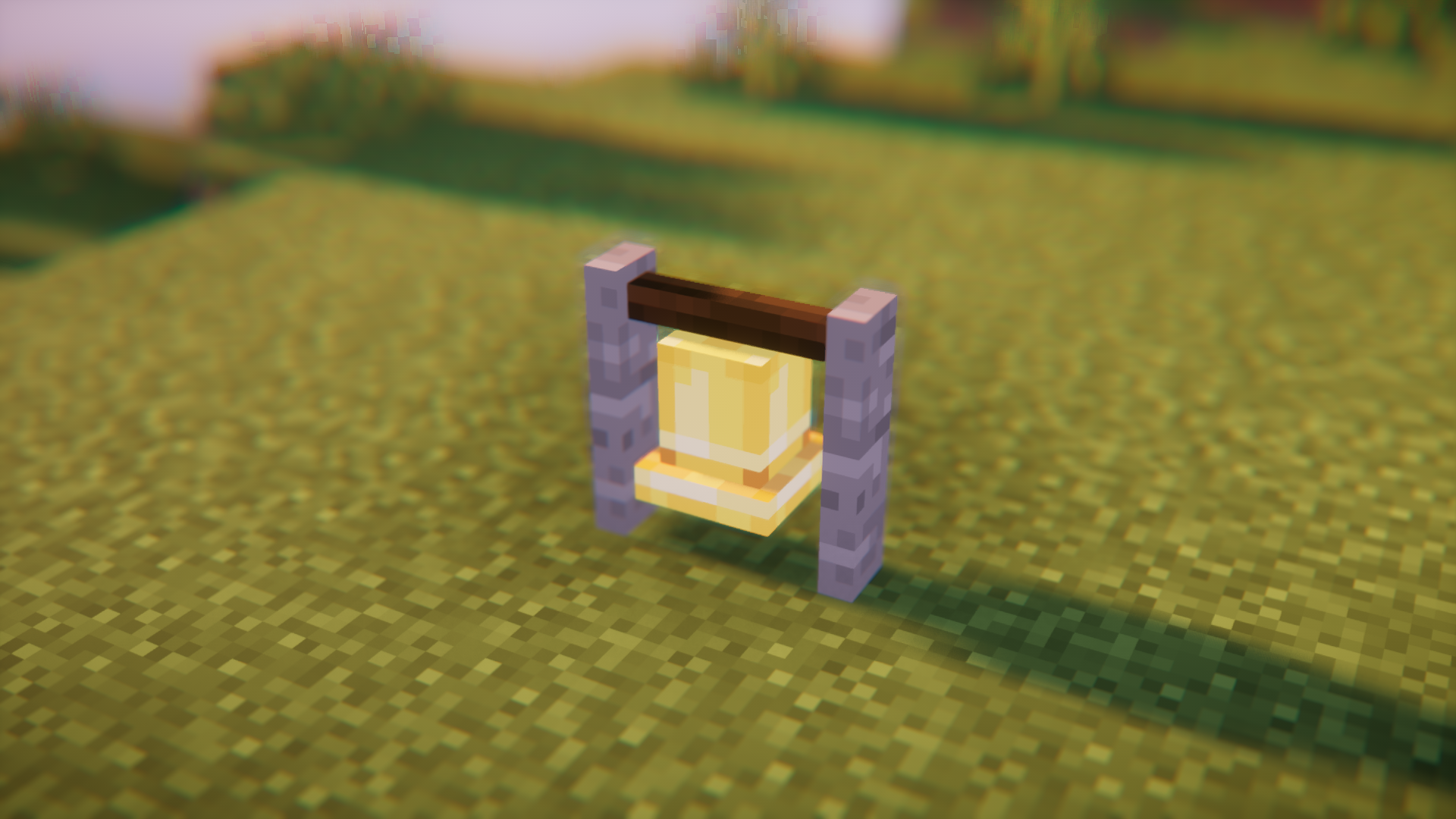 Пример использования колокольчиков в декоре Minecraft с модом Craftable Bell