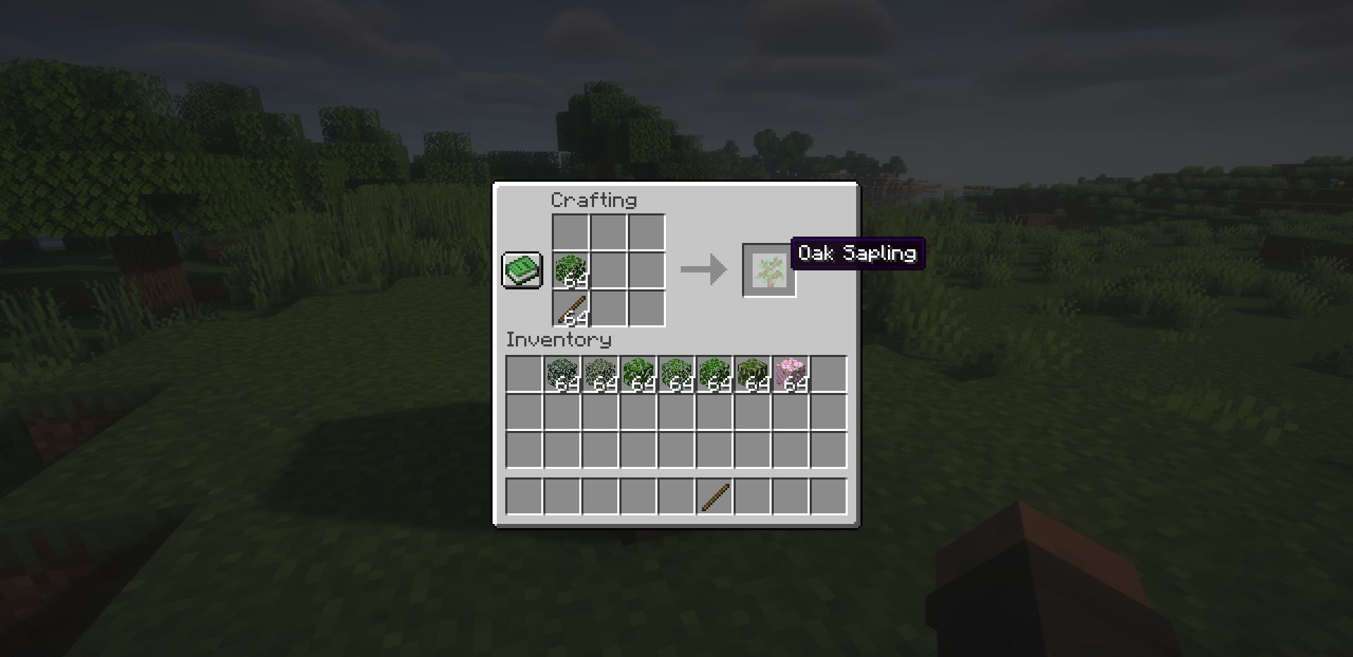 Пример крафта саженца дуба в Minecraft с модом Craftable Saplings