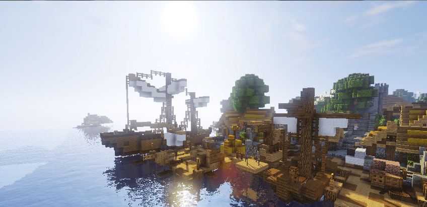 Закат в Minecraft с эффектами шейдеров TME