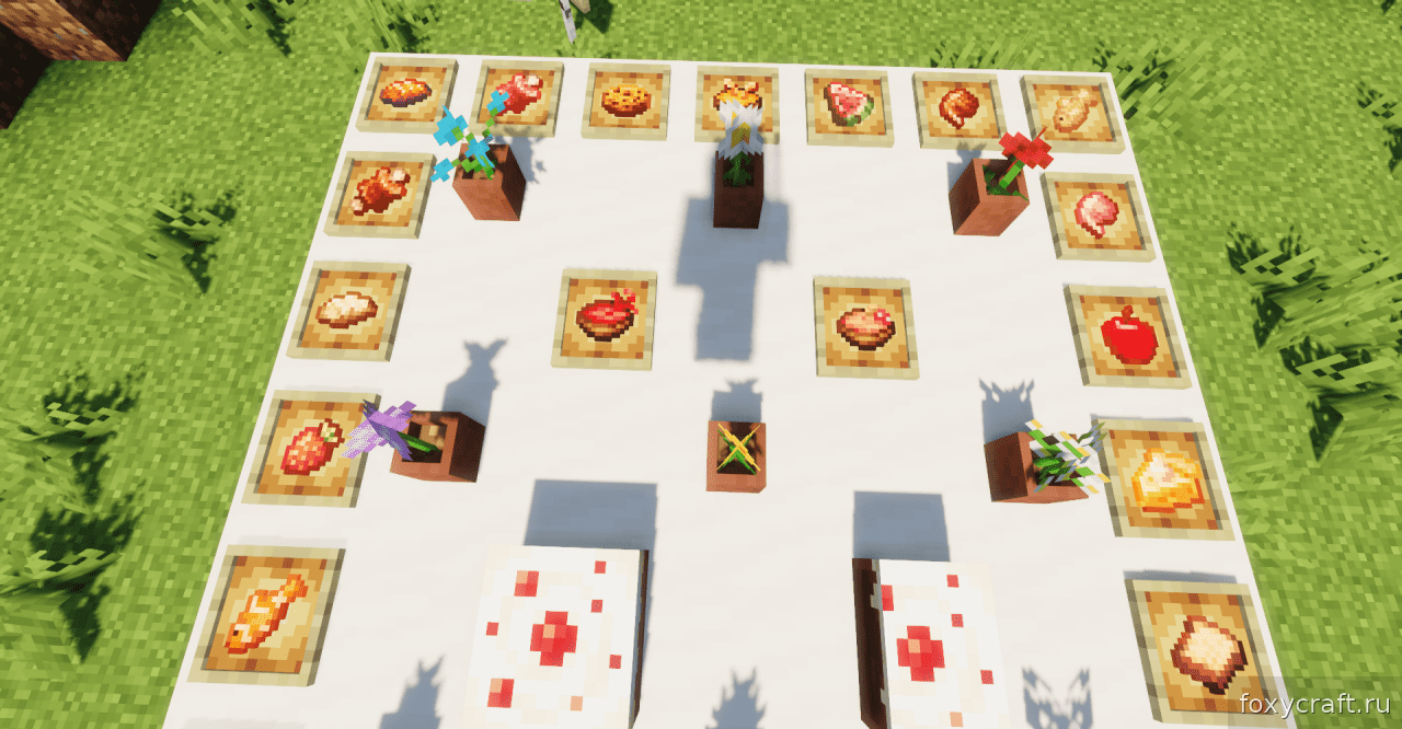 Скриншот Minecraft с текстур-паком Crops n Meats, показывающий улучшенные текстуры мяса и овощей