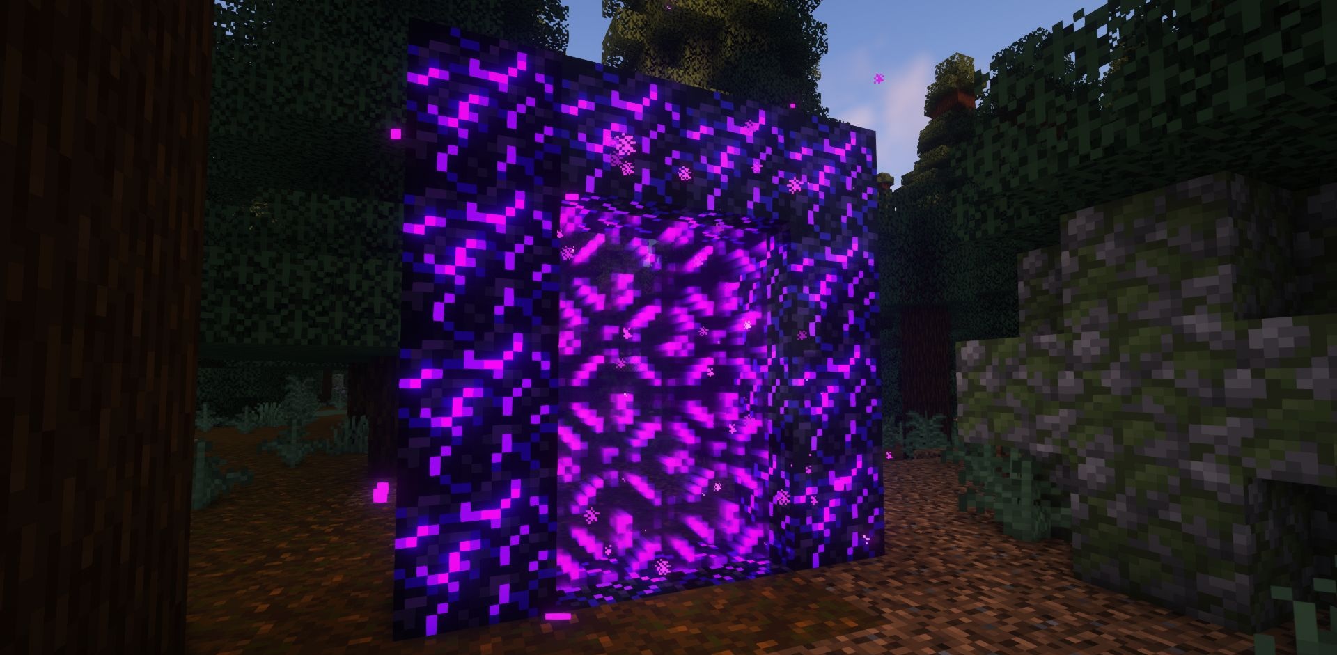 Портал в Ад из плачущего обсидиана в Minecraft с синим свечением